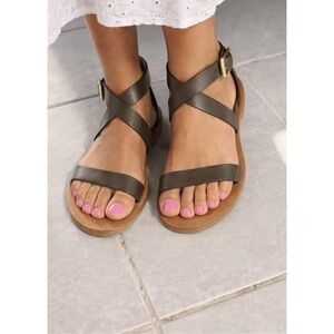 Chloe Italy Made Green Leather Gladiator Sandals Womens Size 8.5 39 Flat Shoes